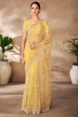 Mustard Yellow Net Sequins Embroidered Light Weight Saree 
