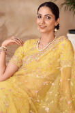 Mustard Yellow Net Sequins Embroidered Light Weight Saree 