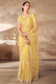 Mustard Yellow Net Sequins Embroidered Light Weight Saree 