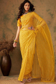 Mustard Yellow Net Weaved Sangeet Saree