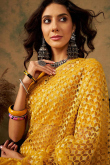 Mustard Yellow Net Weaved Sangeet Saree