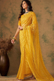 Mustard Yellow Net Weaved Sangeet Saree