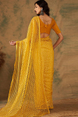 Mustard Yellow Net Weaved Sangeet Saree