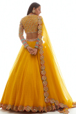 Mustard Yellow Organza Embroidered Flared Style Lehenga 