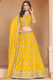 Mustard Yellow Organza Embroidered Panelled Style Lehenga