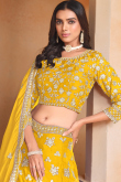 Mustard Yellow Organza Embroidered Panelled Style Lehenga