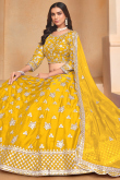 Mustard Yellow Organza Embroidered Panelled Style Lehenga