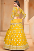 Mustard Yellow Organza Embroidered Panelled Style Lehenga