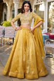 Mustard Yellow Organza Lehenga With Zari Work For Festival