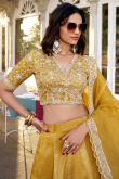 Mustard Yellow Organza Lehenga With Zari Work For Festival