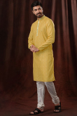 Mustard Yellow Poly Cotton Men Kurta Pajama