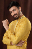 Mustard Yellow Poly Cotton Men Kurta Pajama