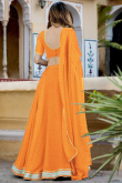 Mustard Yellow Printed Georgette Flared Style Lehenga For Haldi 