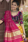 Mustard Yellow Rayon Bandhej Print Ready Made Navratri Lehenga