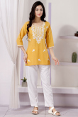 Mustard Yellow Rayon Embroidered Short Kurti 