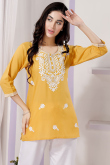 Mustard Yellow Rayon Embroidered Short Kurti 
