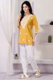 Mustard Yellow Rayon Embroidered Short Kurti 