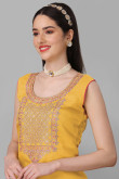 Mustard Yellow Rayon Embroidered Trouser Suit