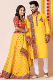 Mustard Yellow Rayon Mirror Embroidered Couple's Outfit 