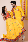 Mustard Yellow Rayon Mirror Embroidered Couple's Outfit 