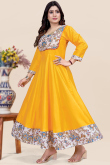 Mustard Yellow Rayon Printed Casual Wear Ready Made Kurti