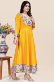 Mustard Yellow Rayon Printed Casual Wear Ready Made Kurti