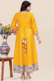 Mustard Yellow Rayon Printed Casual Wear Ready Made Kurti
