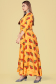 Mustard Yellow Rayon Ready to Wear Printed Frock Style Casual Wear Kurti