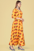 Mustard Yellow Rayon Ready to Wear Printed Frock Style Casual Wear Kurti