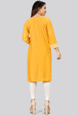 Rayon Kurti with Thread Embroidery in Mustard Yellow for Party 
