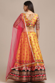 Mustard Yellow Satin A-Line Printed Lehenga
