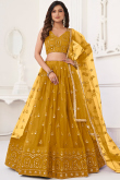 Mustard Yellow Sequins Embroidered Net Lehenga For Haldi 