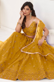 Mustard Yellow Sequins Embroidered Net Lehenga For Haldi 
