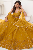 Mustard Yellow Sequins Embroidered Net Lehenga For Haldi 