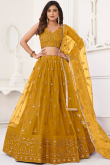 Mustard Yellow Sequins Embroidered Net Lehenga For Haldi 
