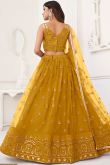 Mustard Yellow Sequins Embroidered Net Lehenga For Haldi 