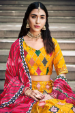 Lehenga in Mustard Yellow Silk for Sangeet with Thread embroidery