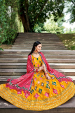 Lehenga in Mustard Yellow Silk for Sangeet with Thread embroidery