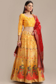 Mustard Yellow Silk A Line Woven Zari Lehenga