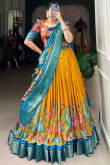 Mustard Yellow Silk Blend Lehenga With Printed Work For Diwali