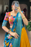 Mustard Yellow Silk Blend Lehenga With Printed Work For Diwali