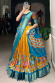 Mustard Yellow Silk Blend Lehenga With Printed Work For Diwali