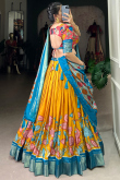 Mustard Yellow Silk Blend Lehenga With Printed Work For Diwali