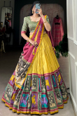 Mustard Yellow Silk Blend Lehenga With Printed Work For Diwali