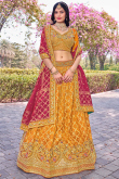 Mustard Yellow Silk Blend Lehenga with Woven Zari Work for Haldi