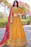 Mustard Yellow Silk Blend Lehenga with Woven Zari Work for Haldi
