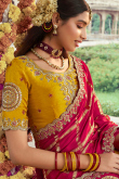 Mustard Yellow Silk Blend Saree with Zari Work For Haldi