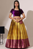 Mustard Yellow Silk Embroidered A Line Lehenga 