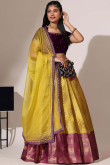 Mustard Yellow Silk Embroidered A Line Lehenga 