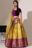 Mustard Yellow Silk Embroidered A Line Lehenga 